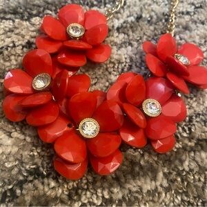 Chic Red Floral Necklace with Crystal Accents